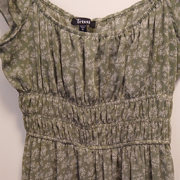 Trixxi Olive Floral Smocked Dress - Picture 1 of 3
